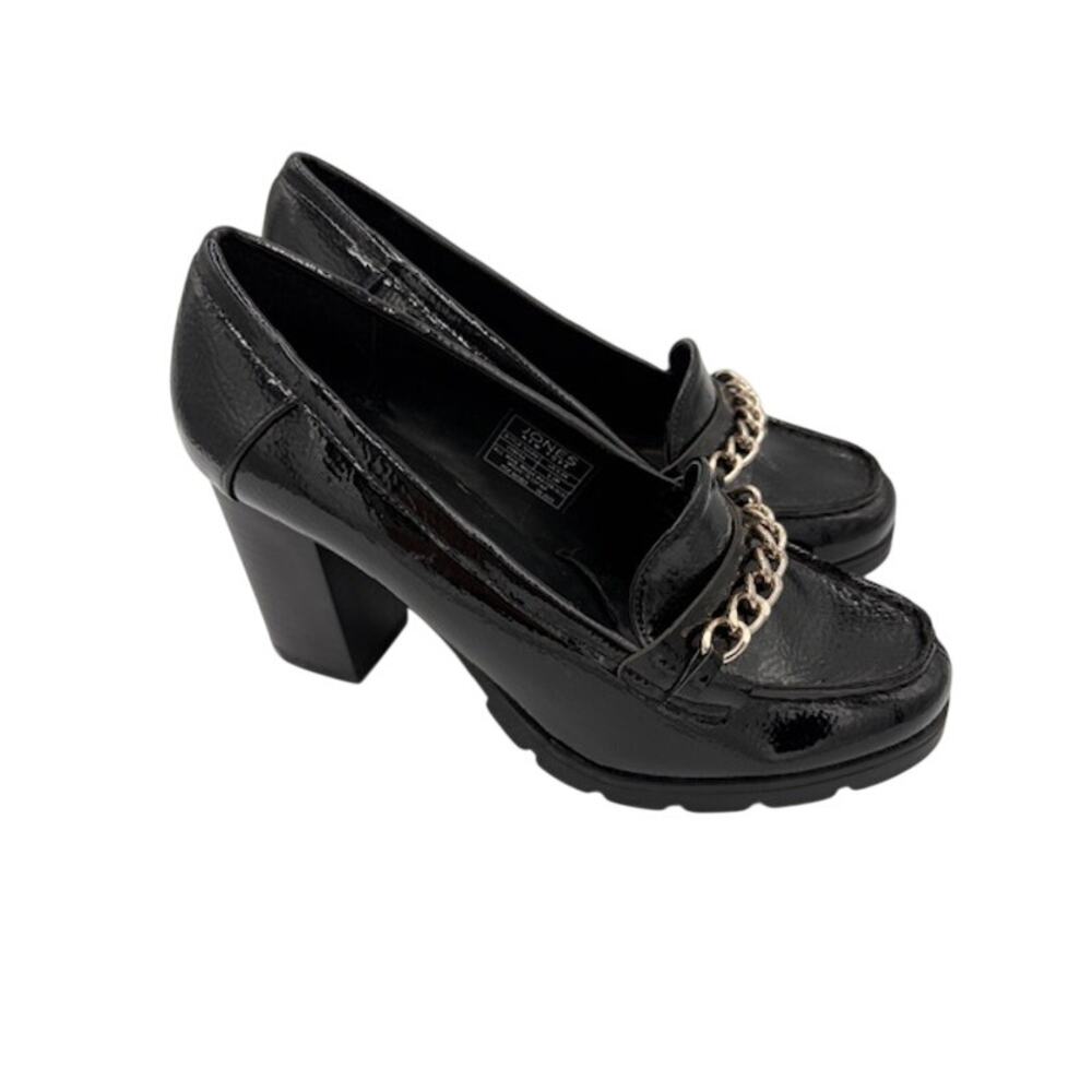 Jones New York Black Patent Loafer Heels Size 6.5